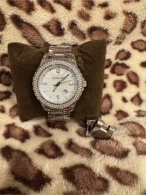 Michael Kors Silver Crystal-Trim Stainless Steel Watch